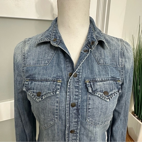 Madewell Denim Button Up Shirt Long Sleeve Snap Button SZ XSmall Blue Western - Picture 3 of 9